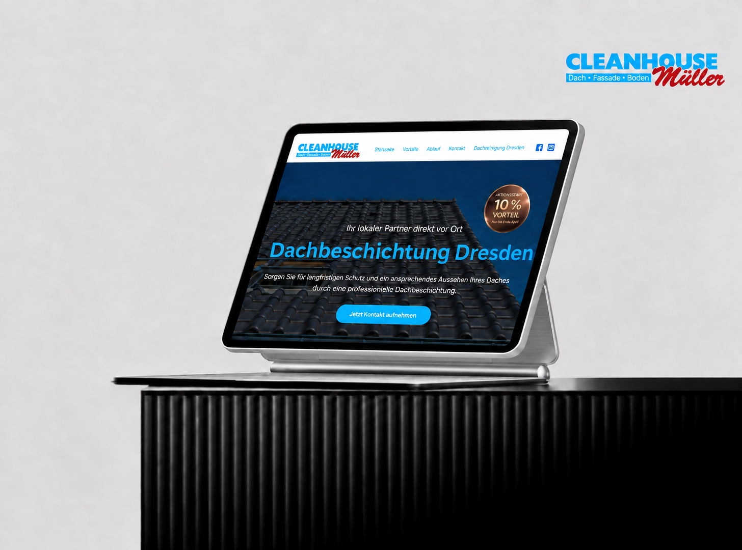 Landingpage von Cleanhouse Müller auf einem Tablet