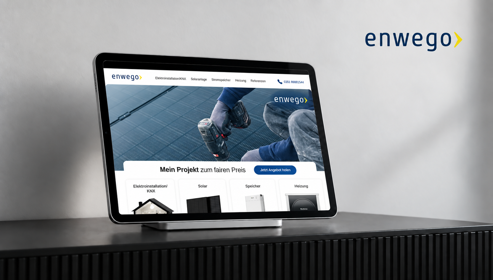 Landingpage von Enwego auf einem Tablet