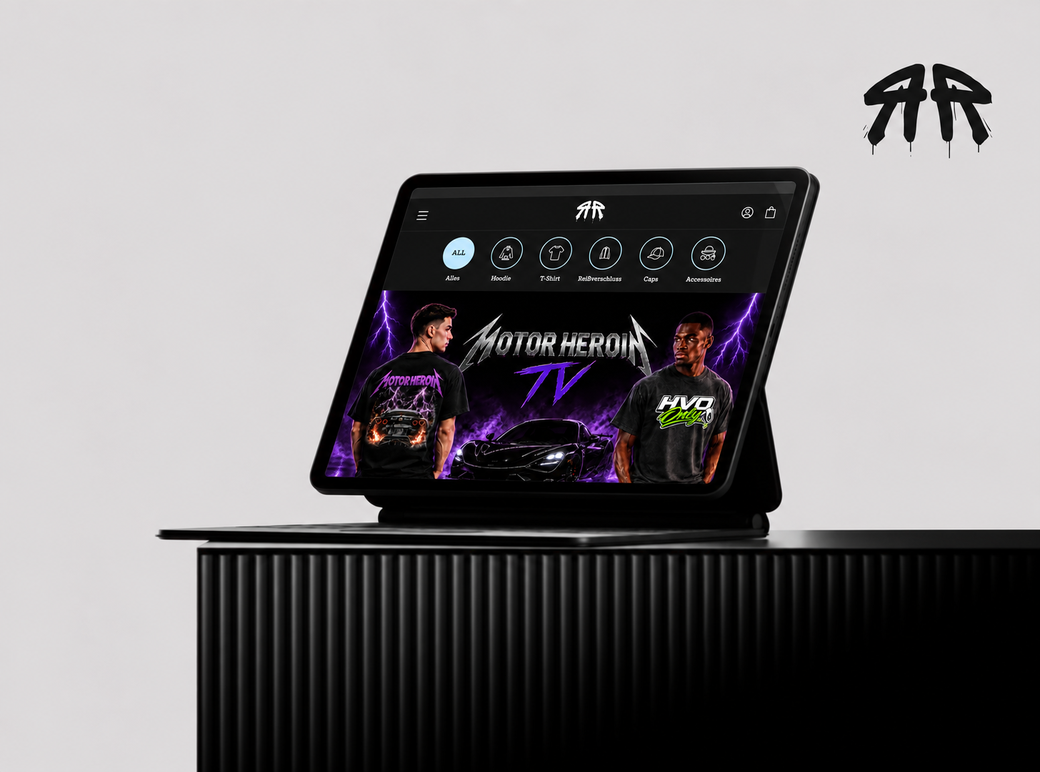 Landingpage und Onlineshop von Raffi Rage auf einem Tablet
